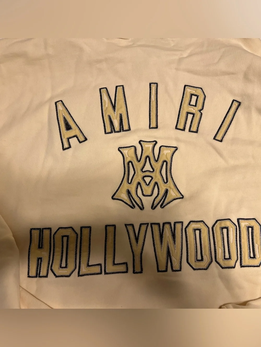 AMIRI Cream V-Neck Embroidered Logo Hoodie